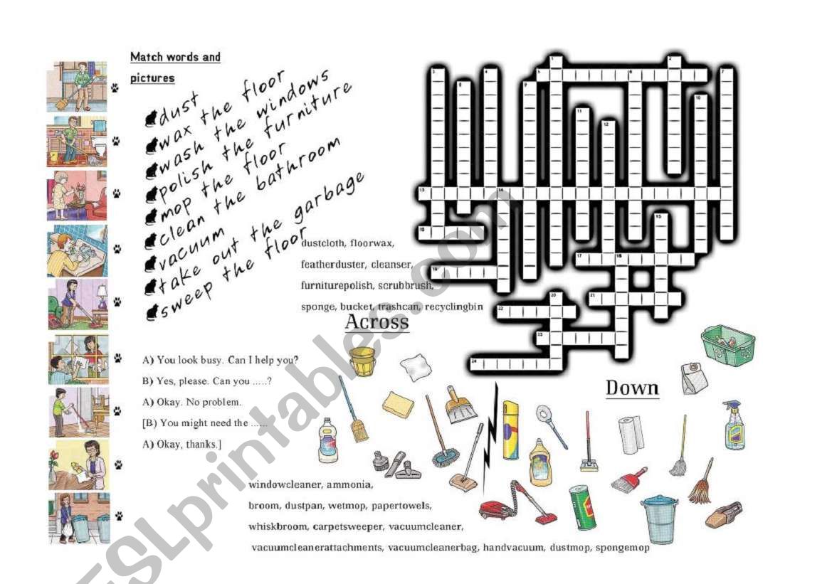 room cleaning crossword and talking