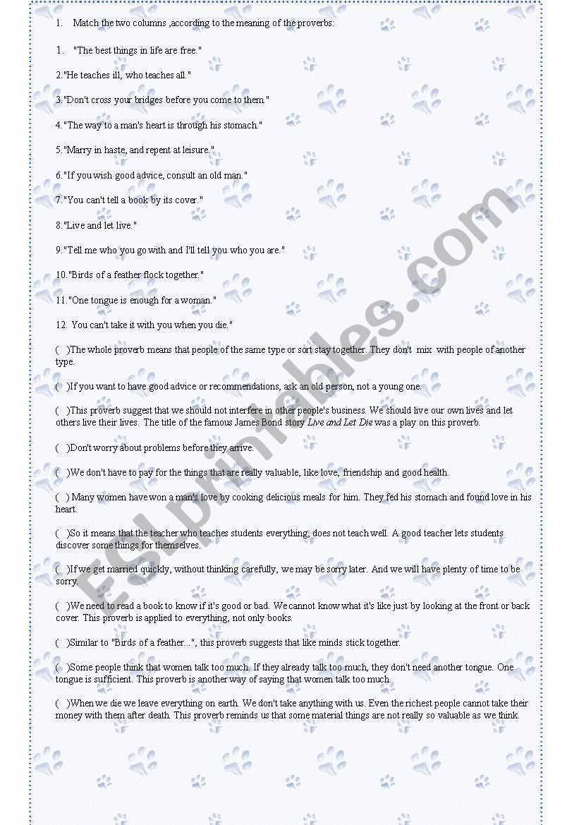 Proverbs worksheet