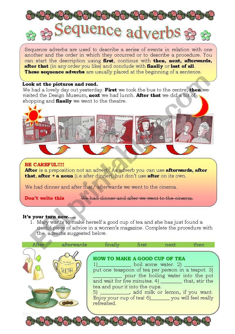 sequence adverbs worksheet