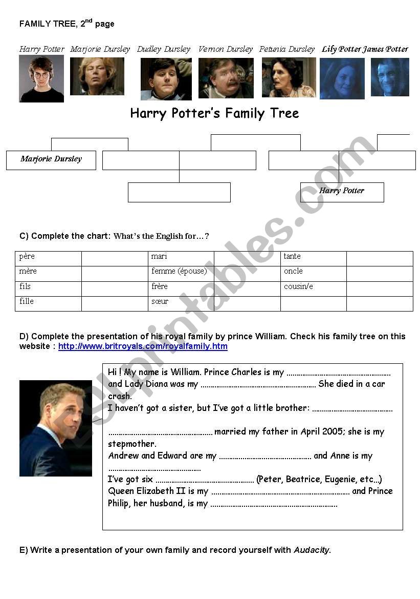 Family Tree part 2 worksheet