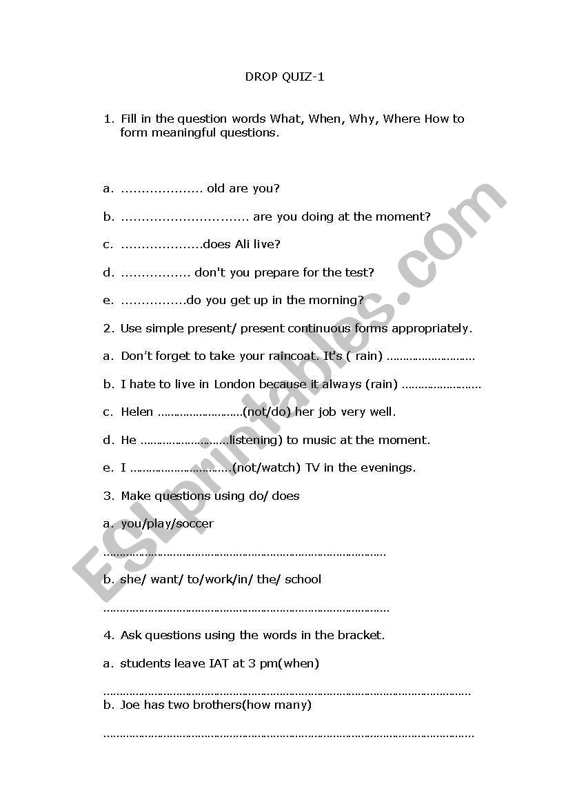 Test: simple present/present progressive & question words