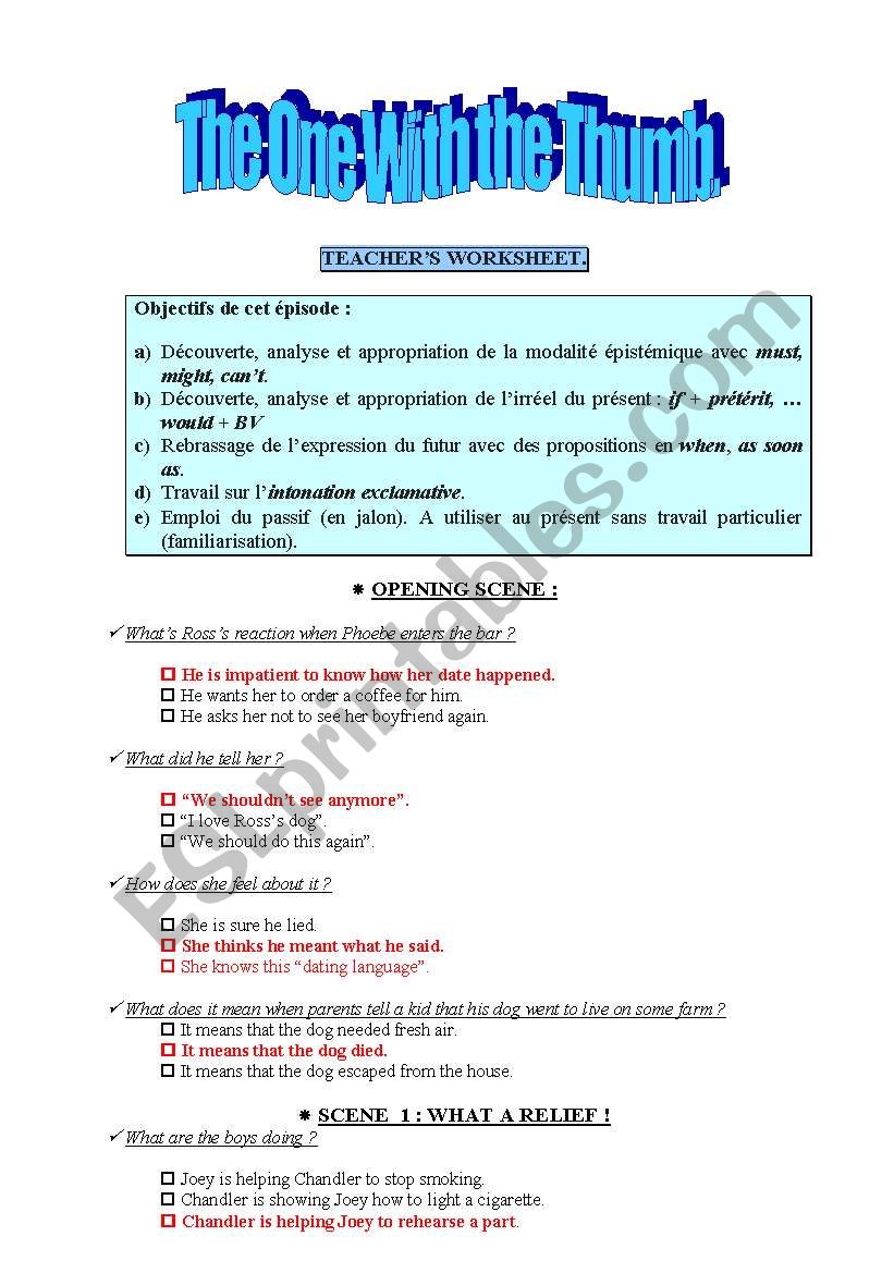 Episode de Friends 103 worksheet