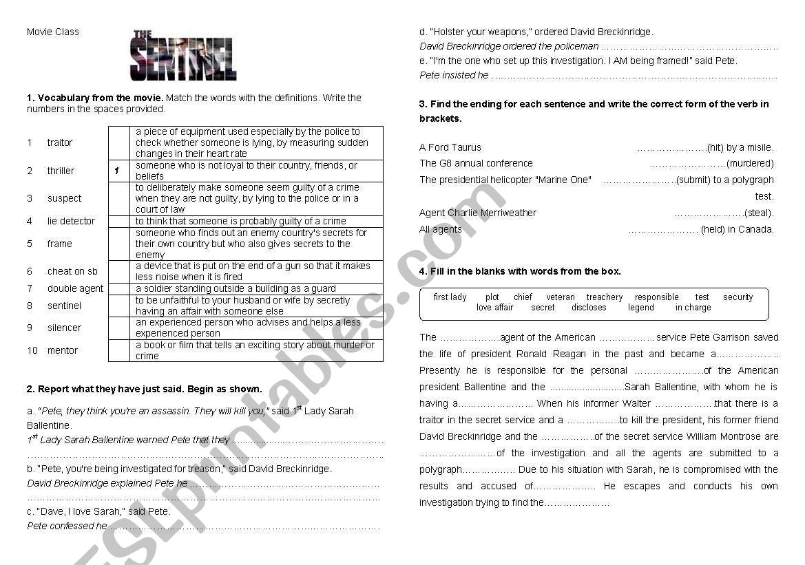 THE SENTINEL worksheet