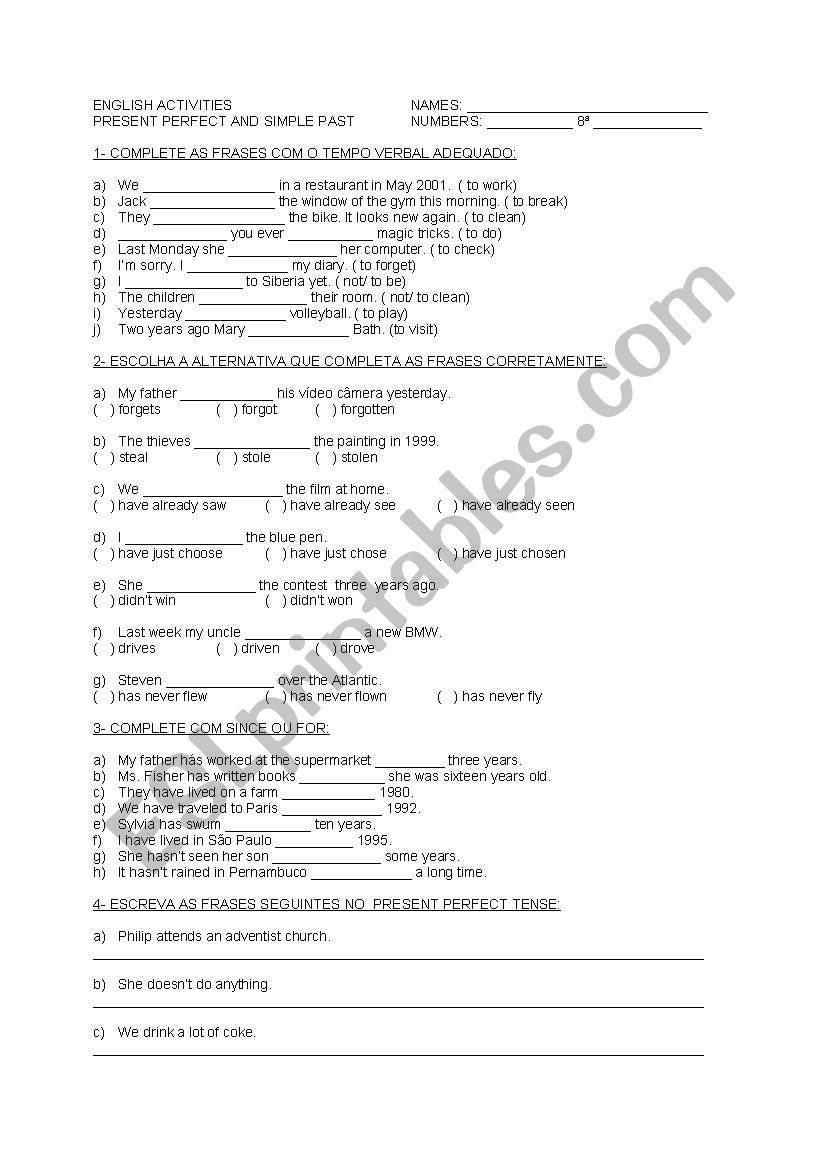 PRESENT PERFECT AND SIMPLE PAST