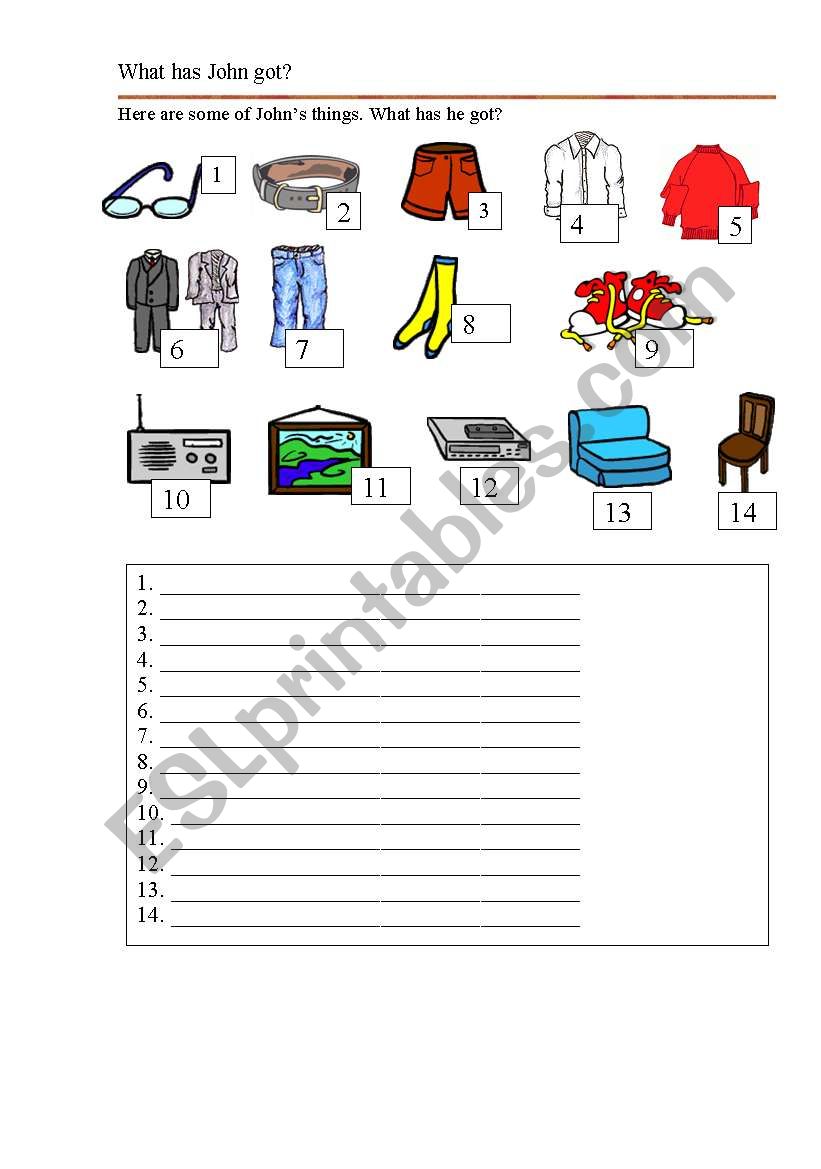 What has john got? worksheet