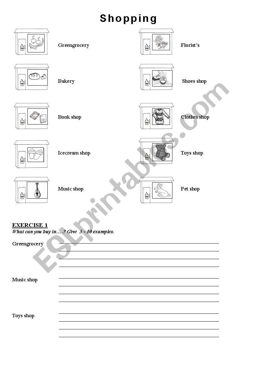 Shopping worksheet