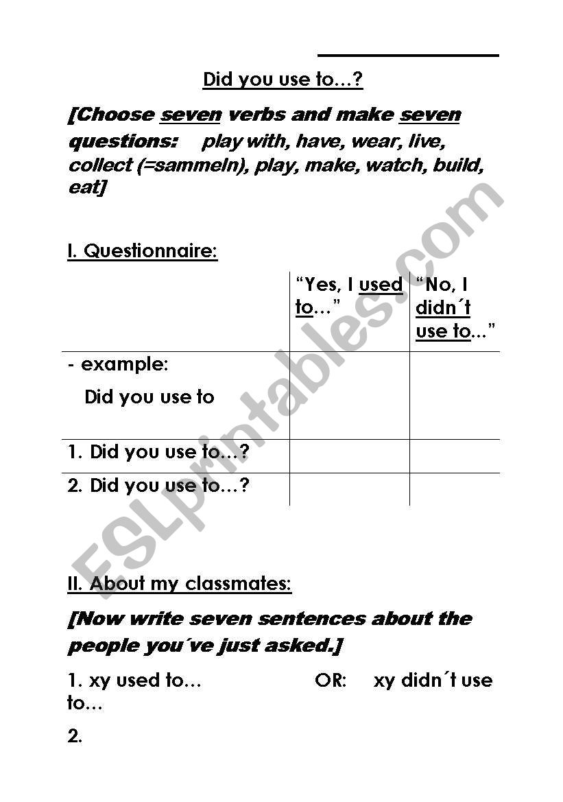Did you use to...? worksheet