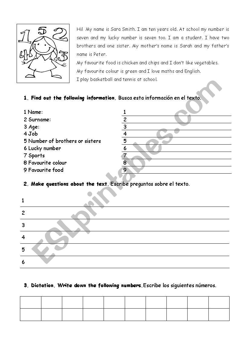 Personal description worksheet