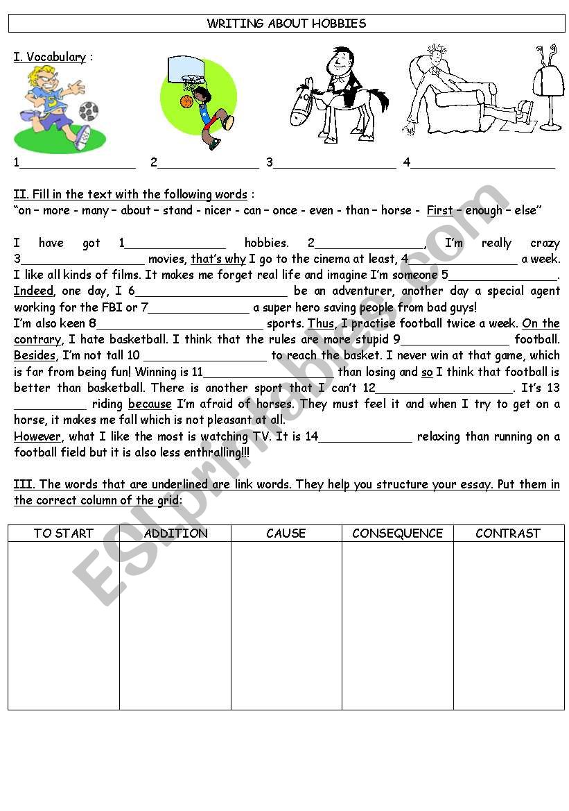 WRITING ABOUT HOBBIES worksheet