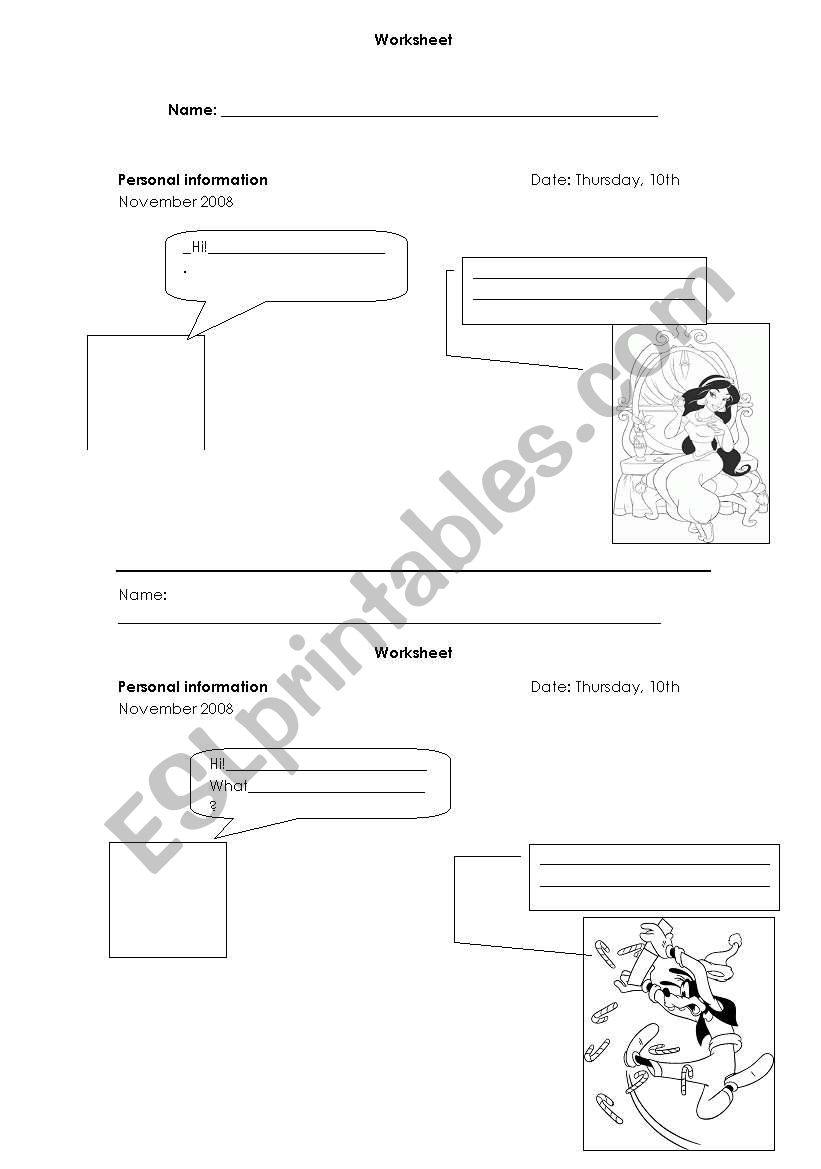 Personal Id worksheet