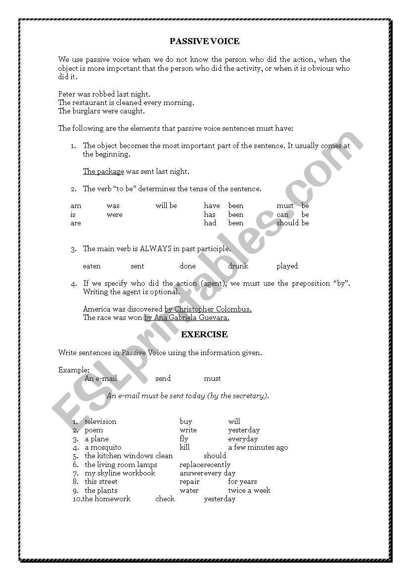 Passive Voice worksheet