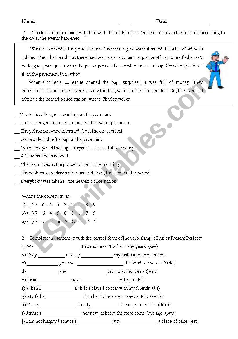 verb tenses revision worksheet