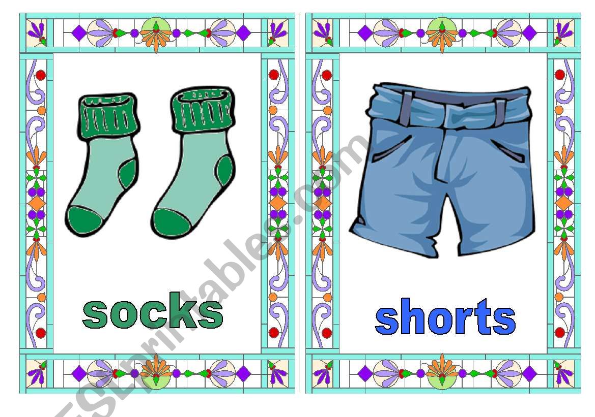 Flashcards 3/5  socks - shorts