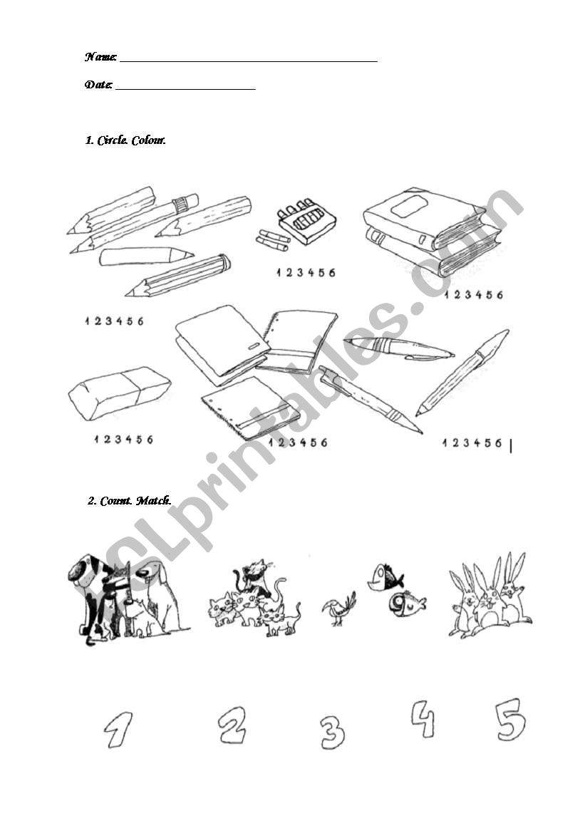 Numbers 1-6 worksheet