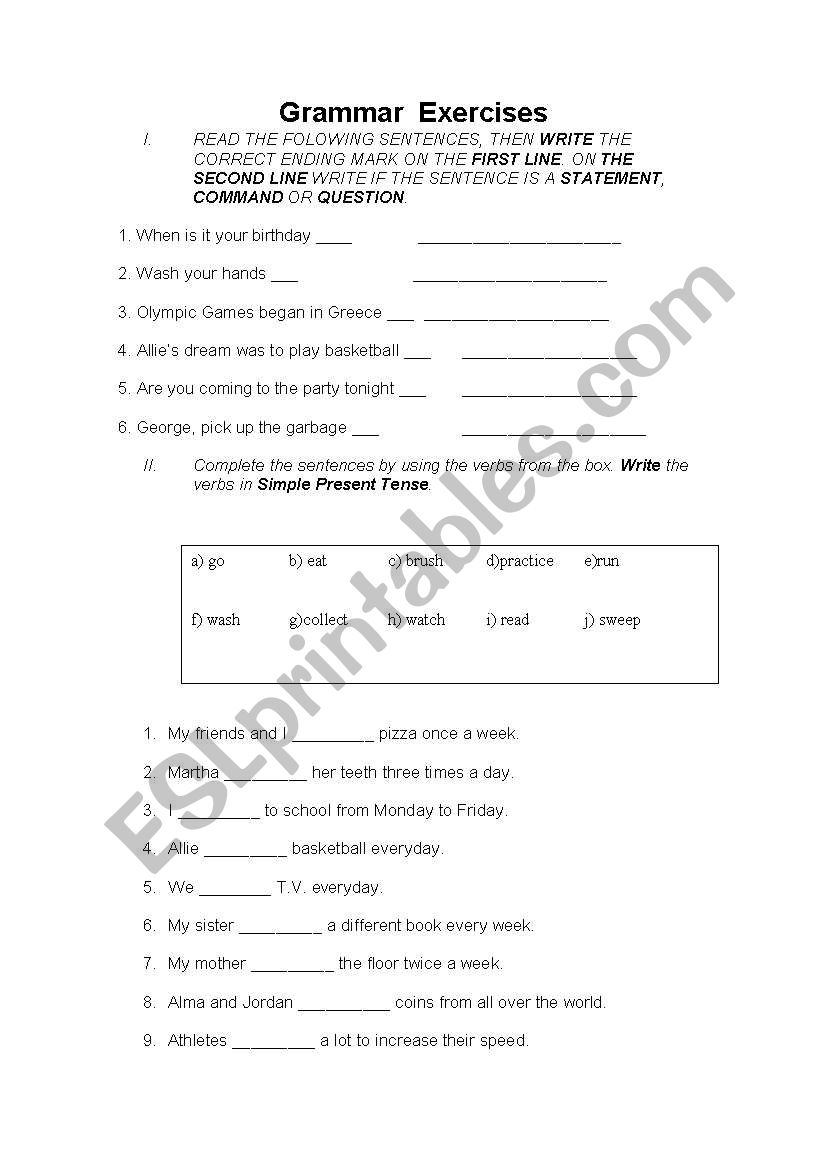 Grammar Exercises worksheet