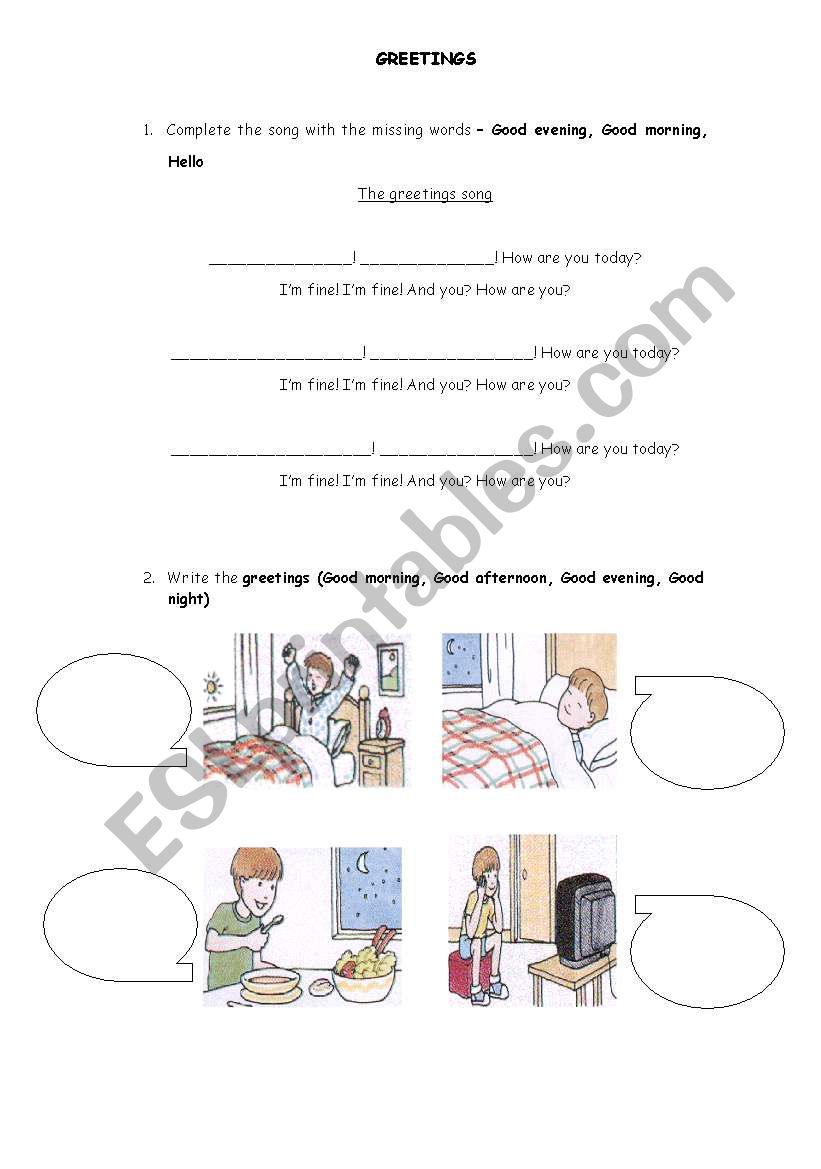 Greetings worksheet