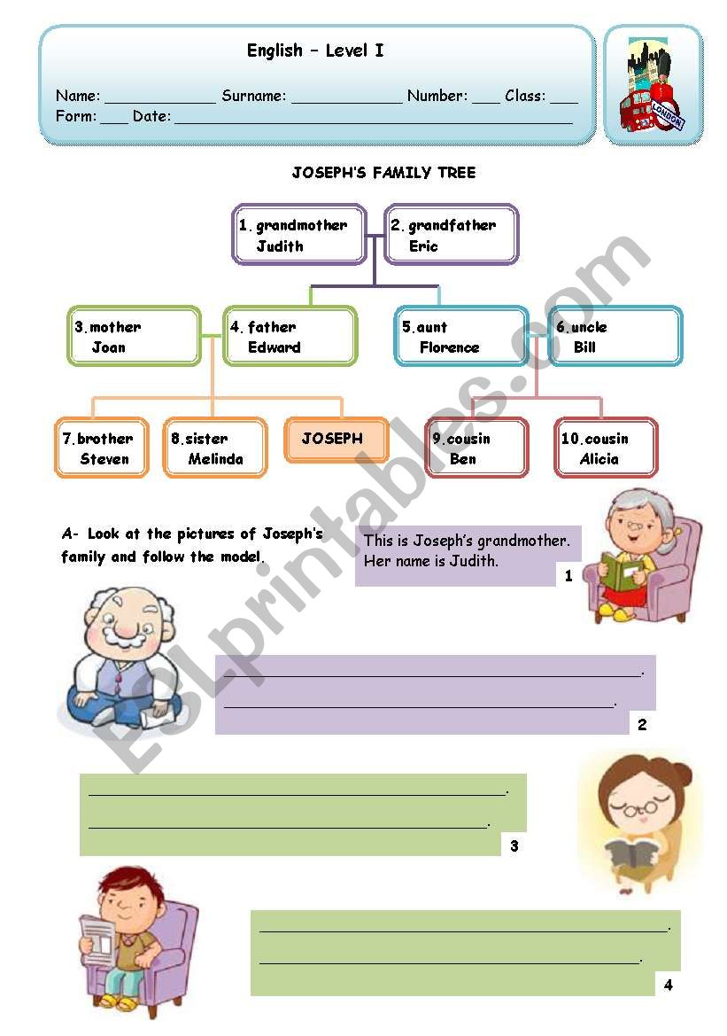 JOSEPHÂ´S FAMILY TREE worksheet