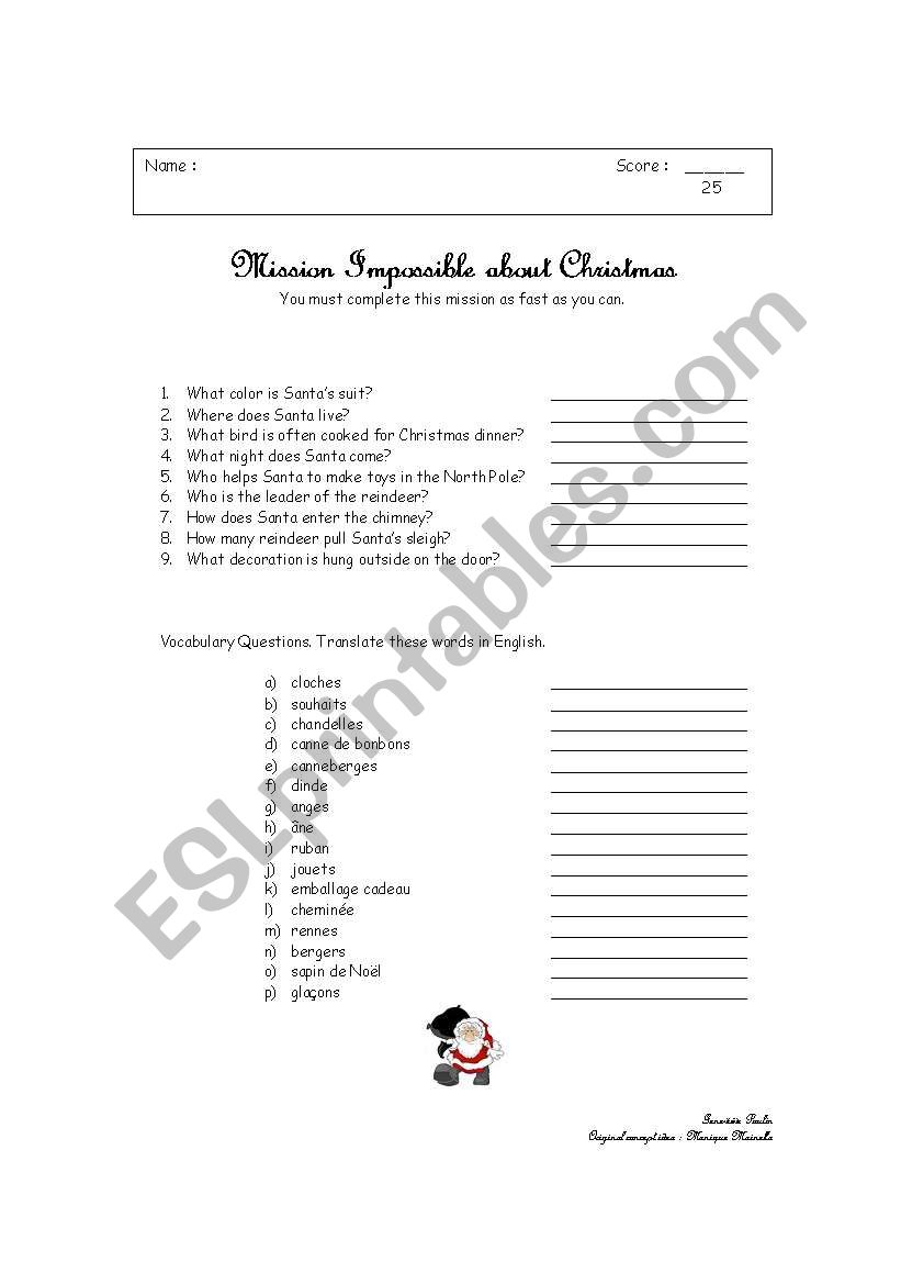 Christmas Mission Impossible worksheet