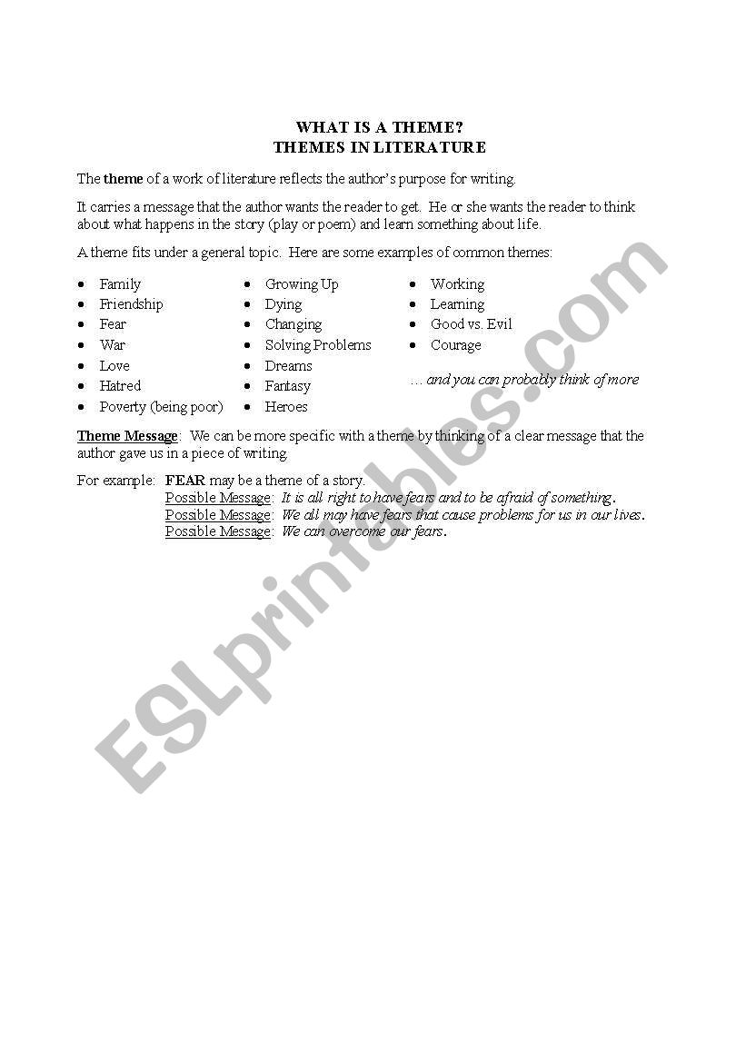What is a Theme? worksheet