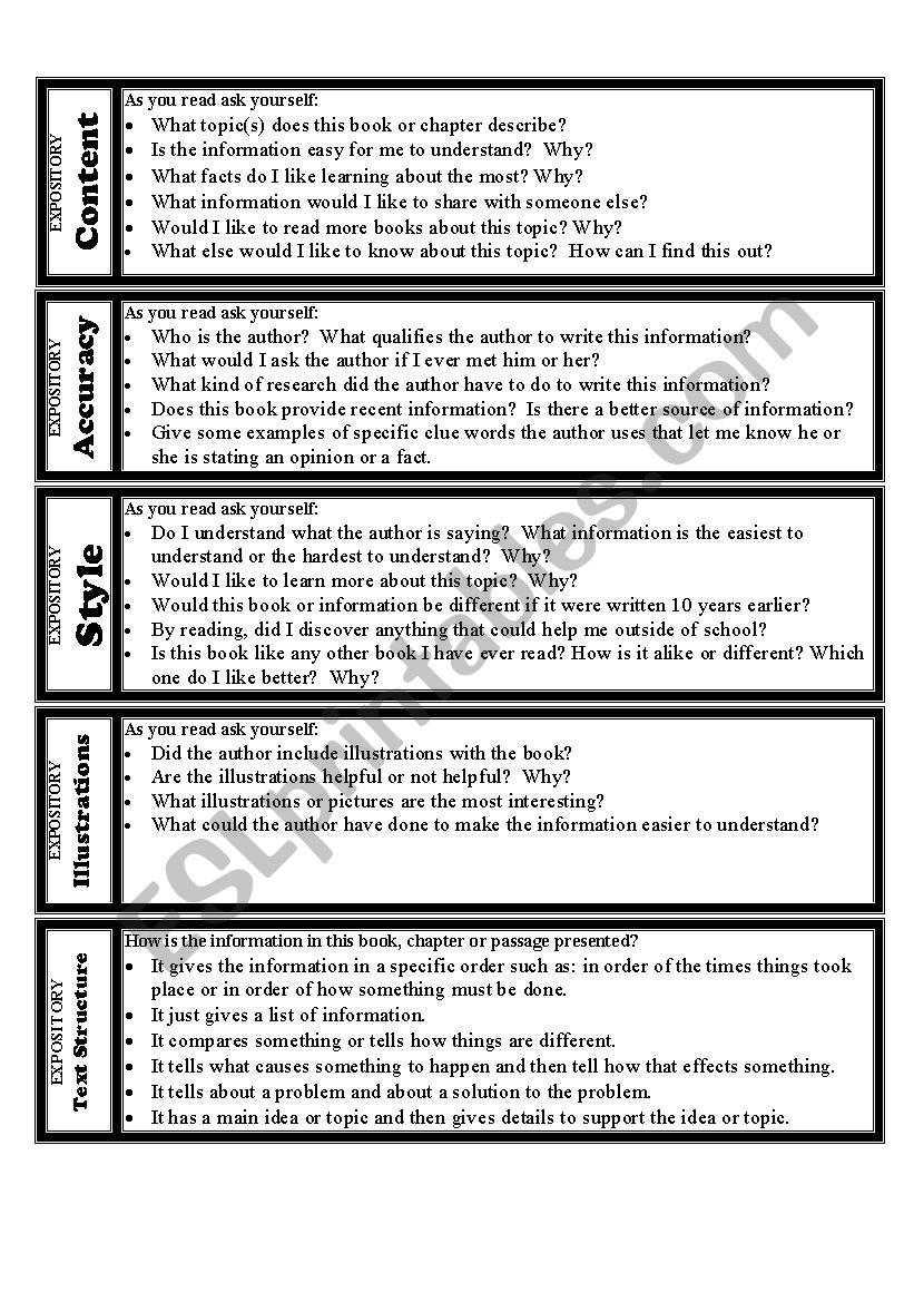 Guided reading bookmarks worksheet