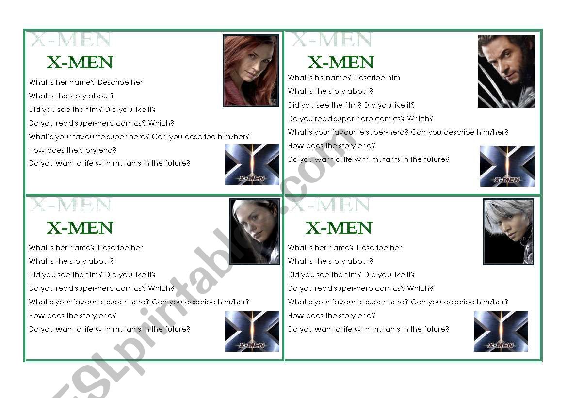 X-men conversation cards worksheet