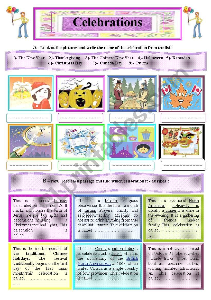 A 2-Skill Worksheet : Internatioal Celebrations  