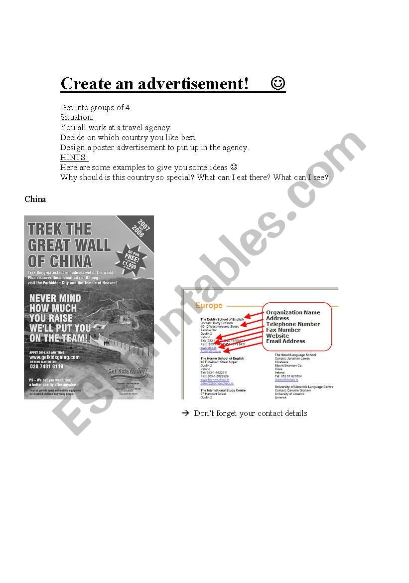 Create an Advertisement worksheet