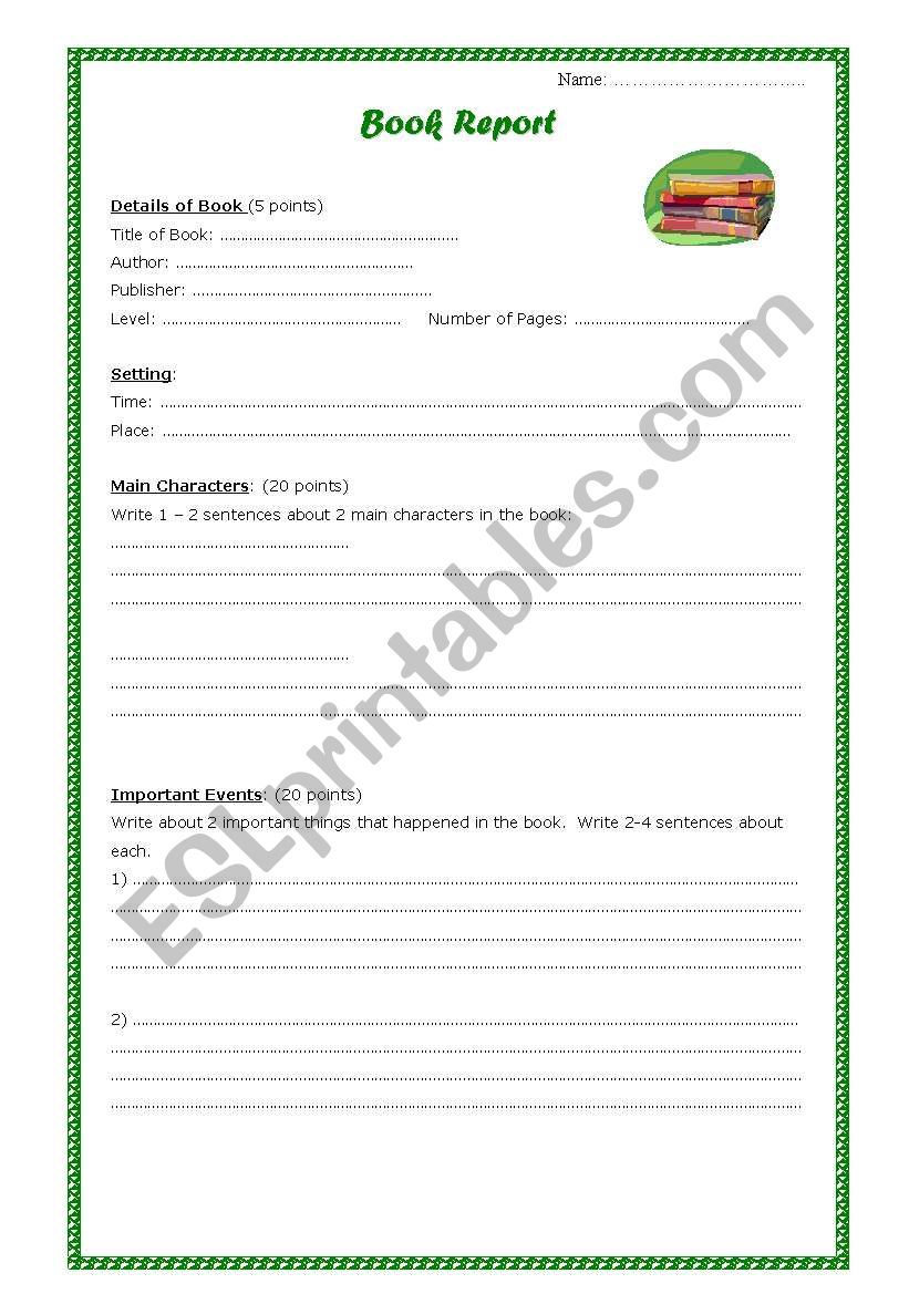 Book Report worksheet