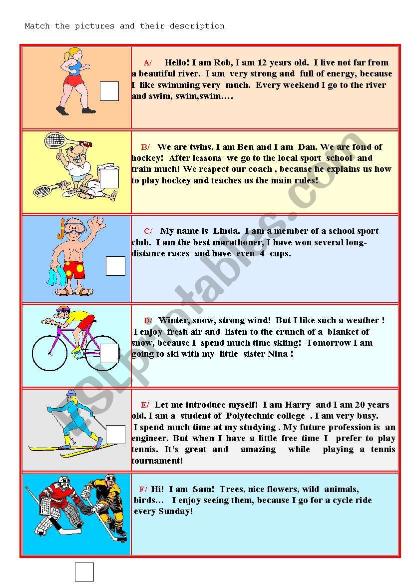 Sports worksheet