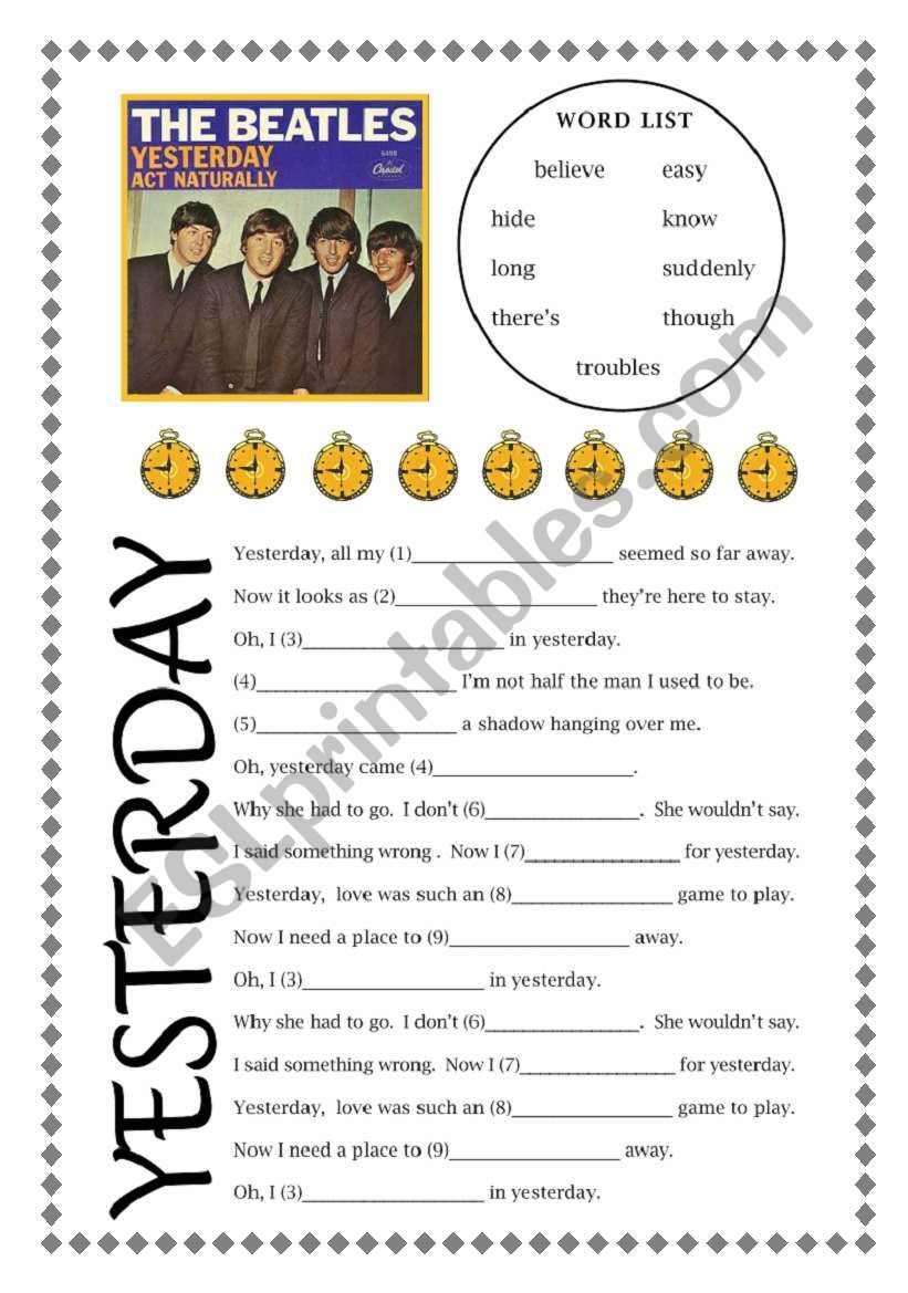 Yesterday Song Listening worksheet