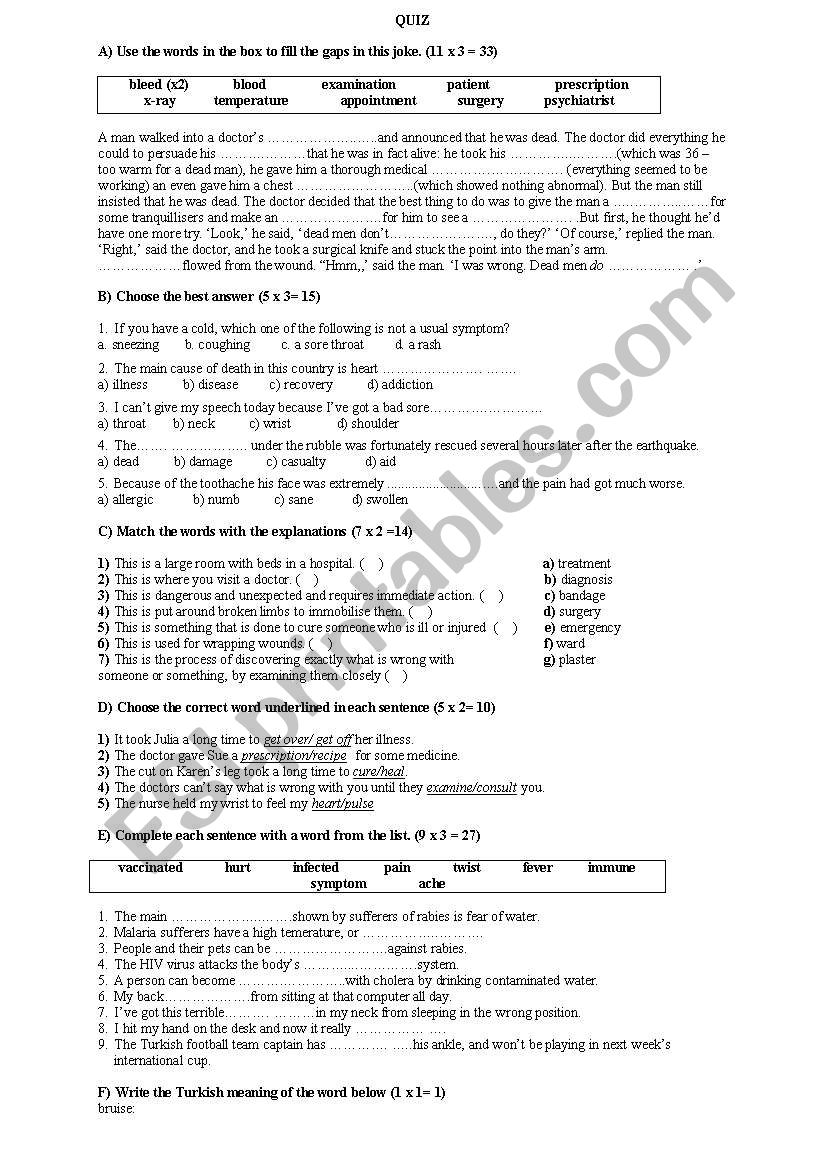 health worksheet