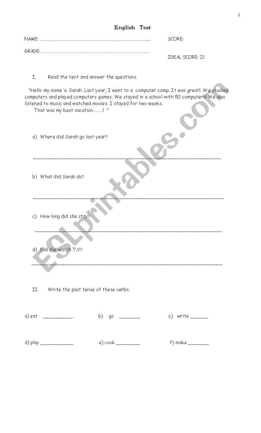 Past Simple worksheet