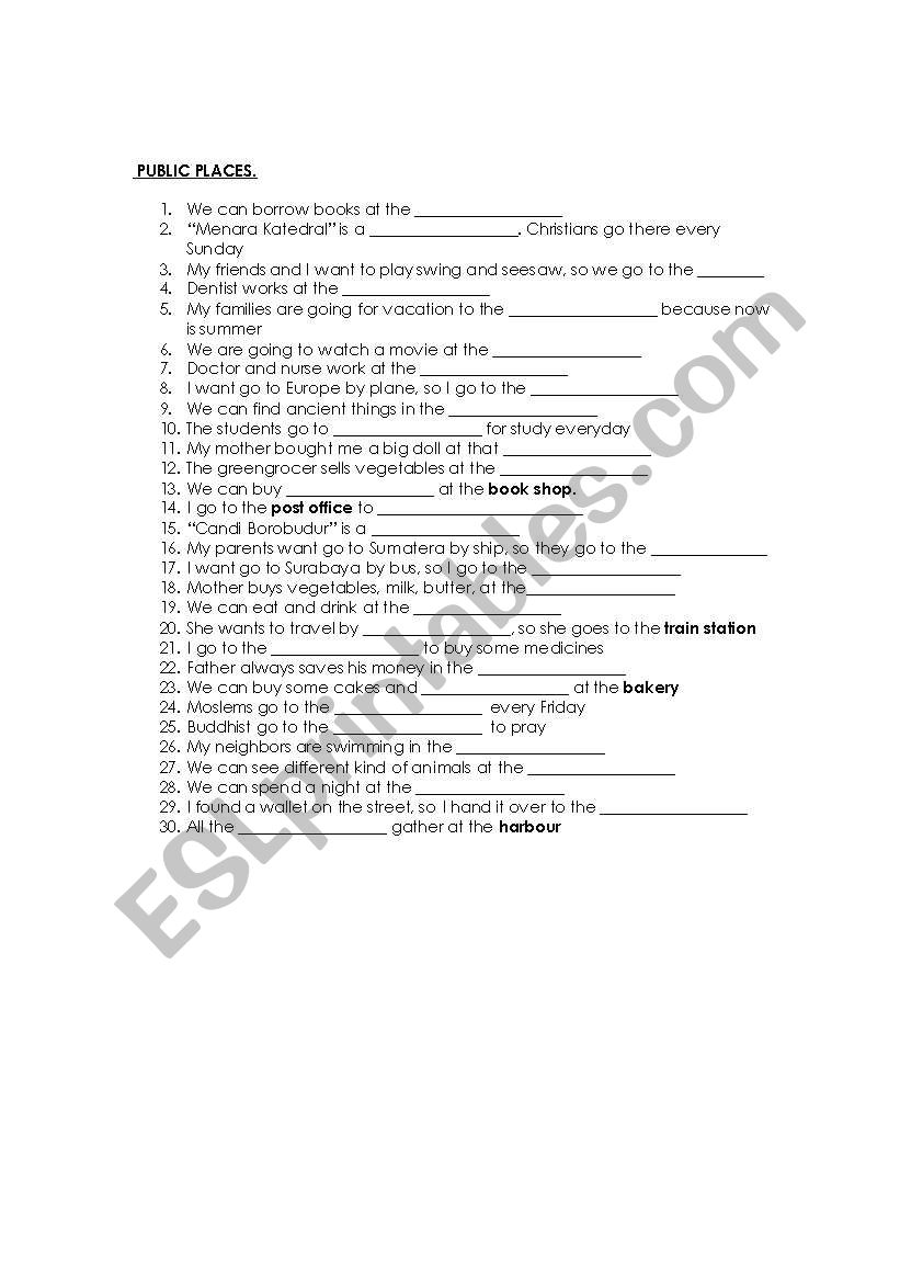 Public places worksheet