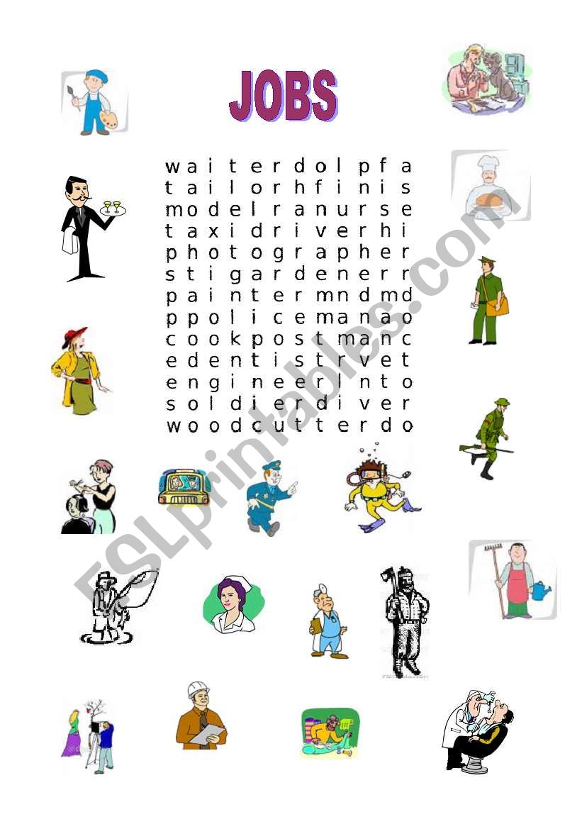 JOBS WORDSEARCH worksheet