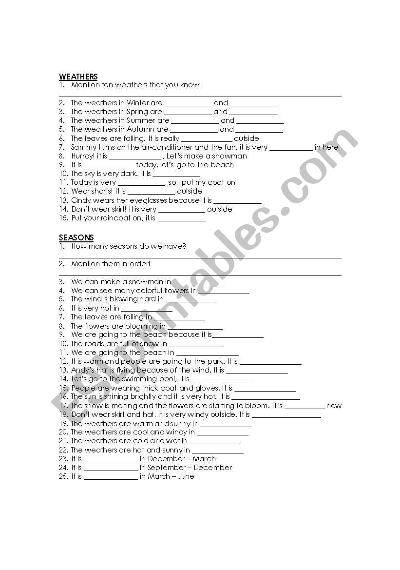 weathers and seasons worksheet