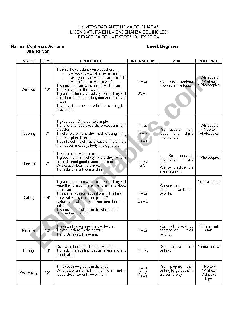 writong lesson worksheet