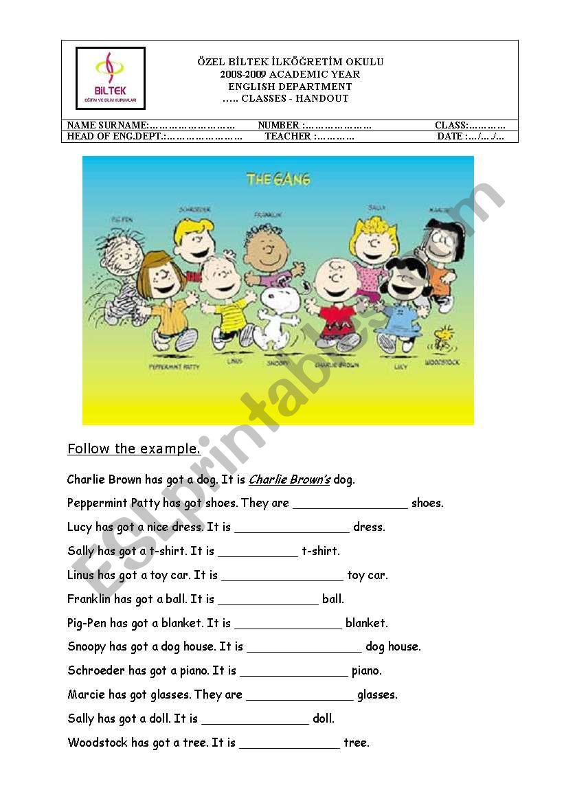 Charlie Browns friends worksheet