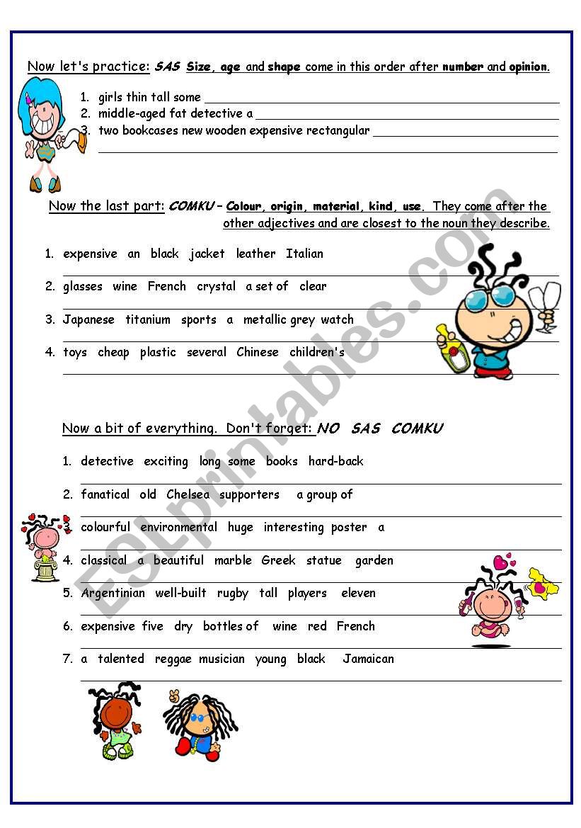 Adjectives:  Correct Order  (2nd page of 2page ws)