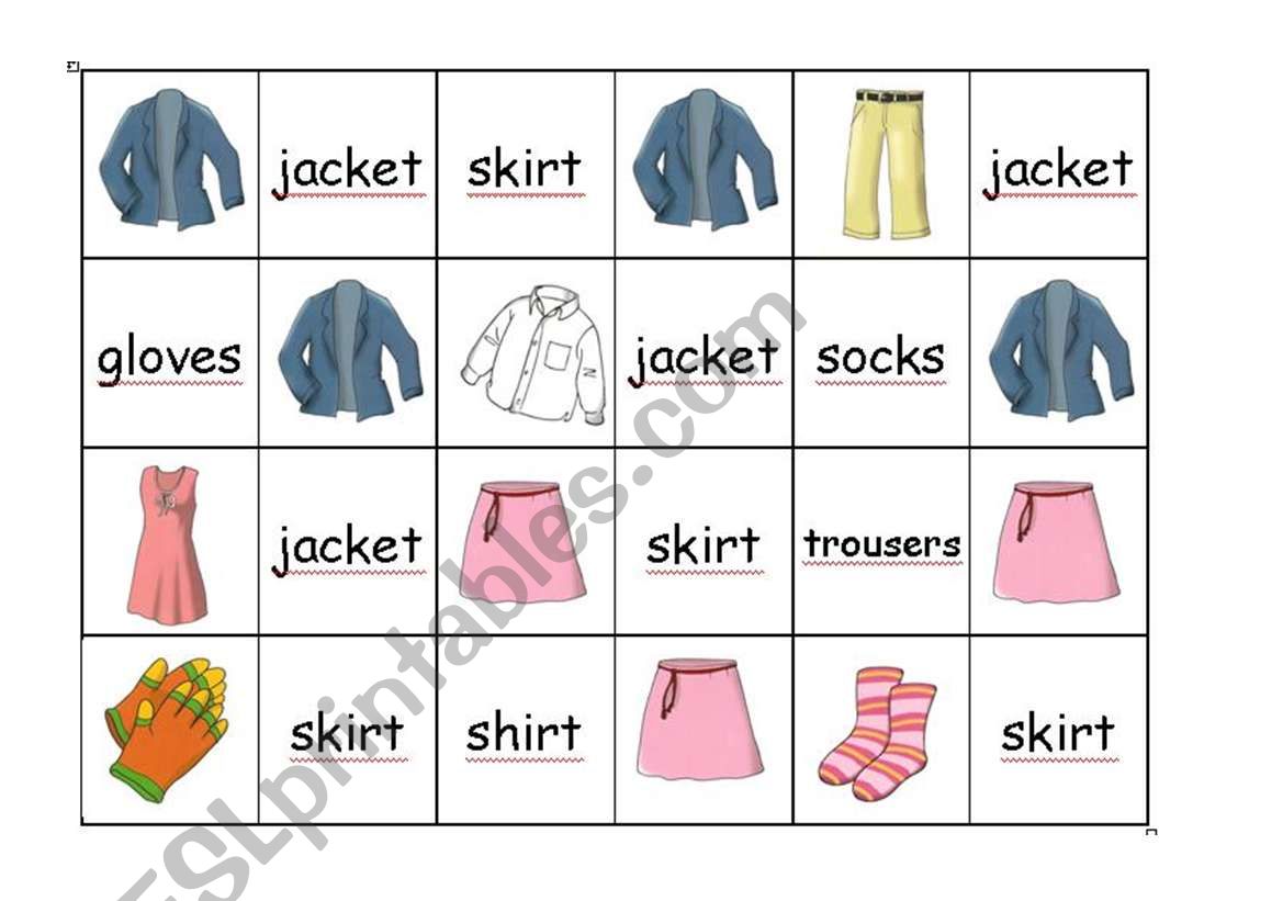 Clothes domino worksheet