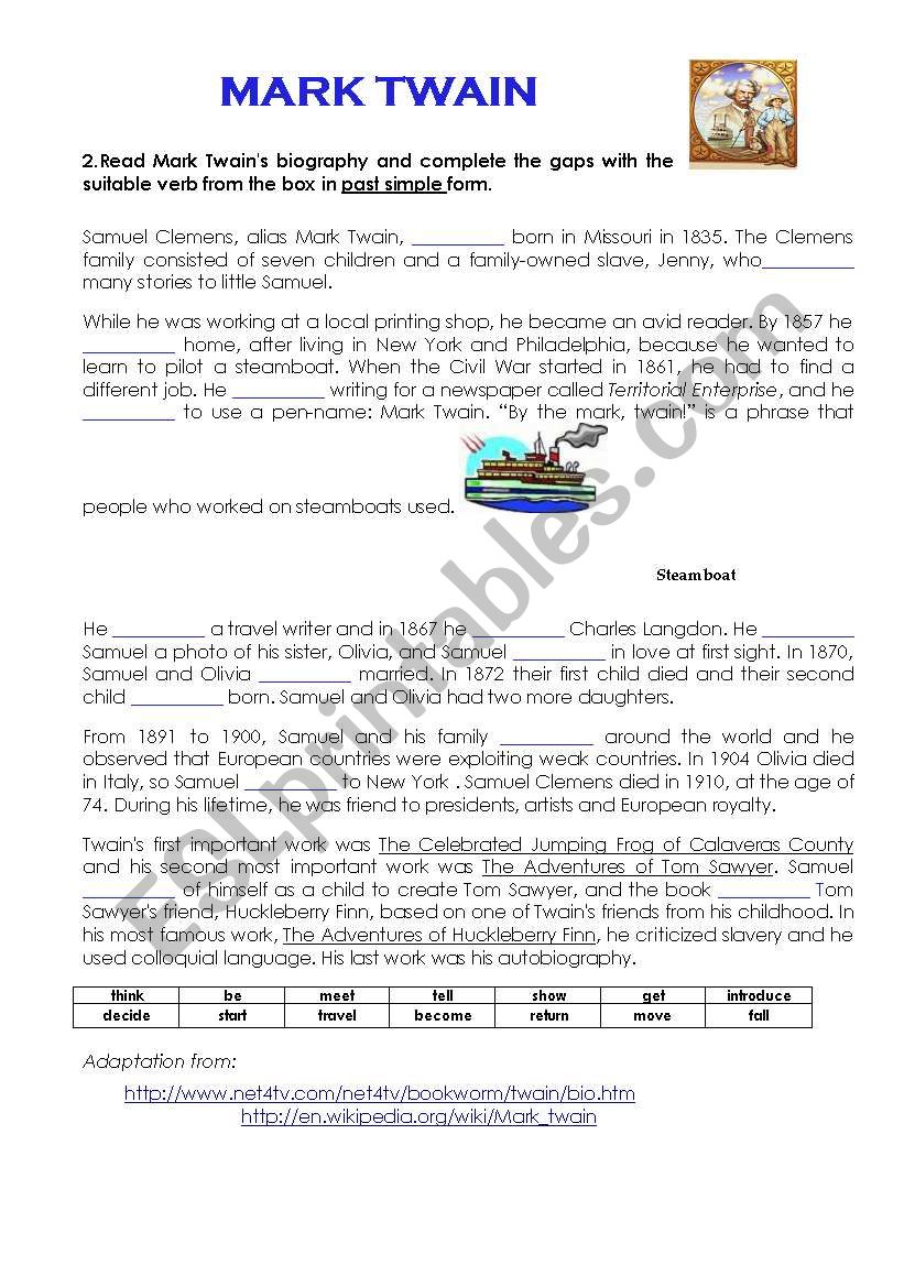 Mark Twain2 worksheet