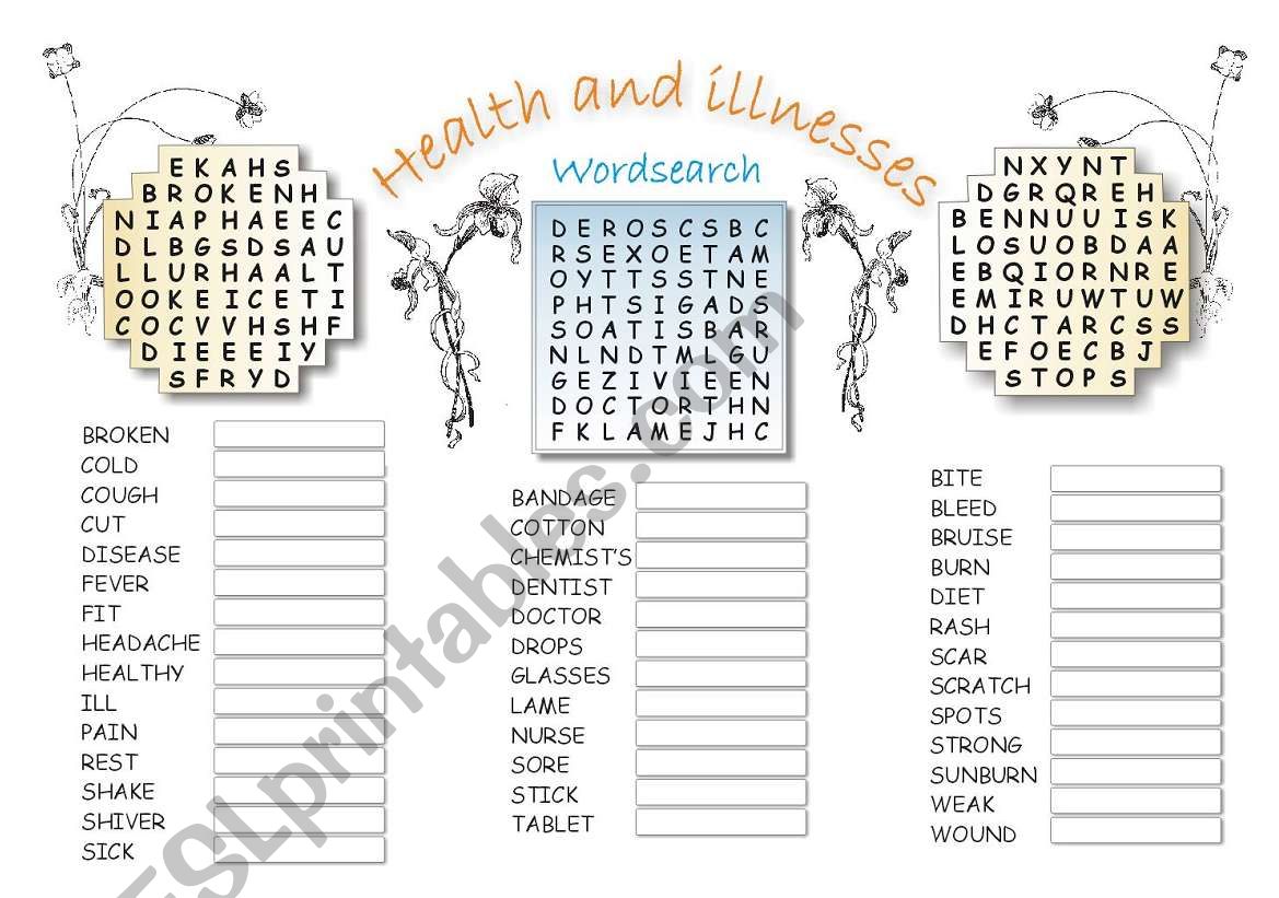 HEALTH AND ILLNESS worksheet