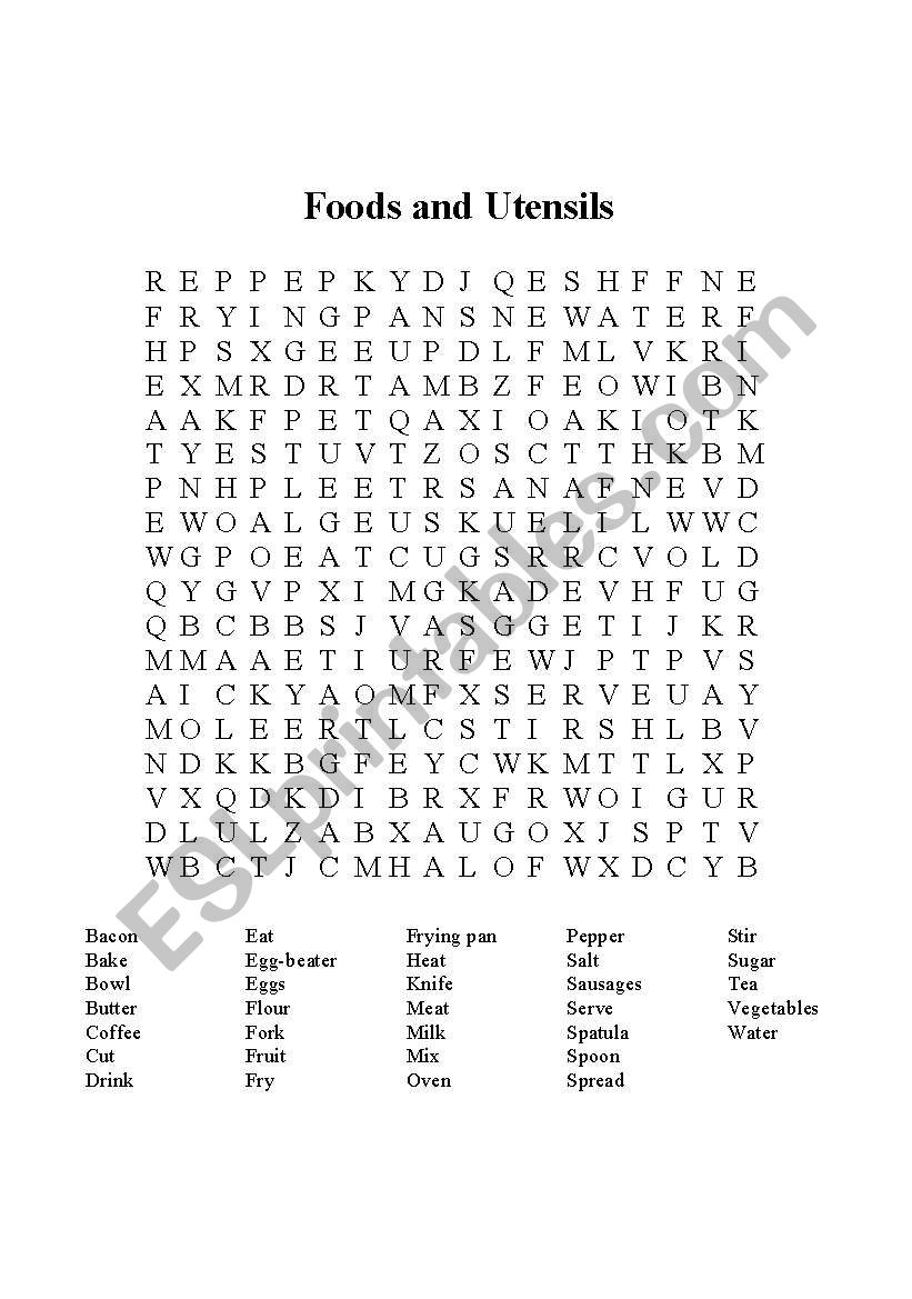 Food and Utensil Word Search worksheet
