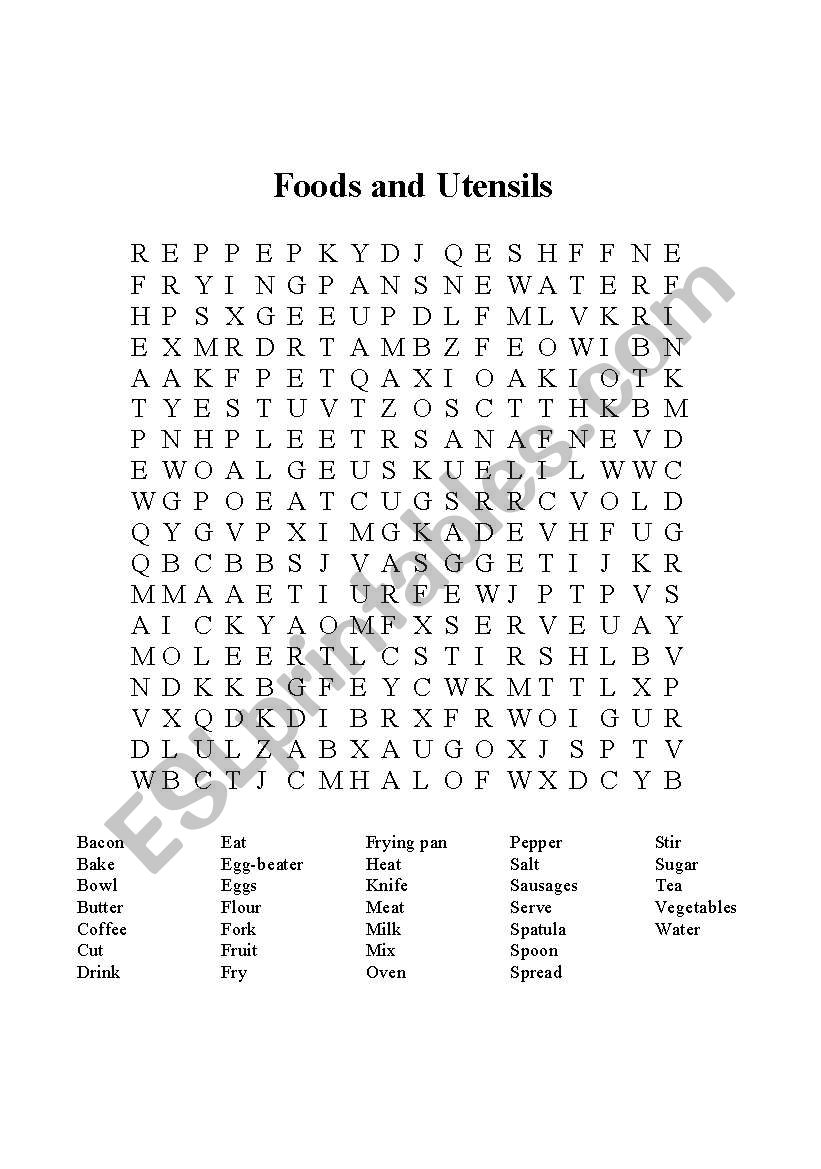 Food and Utensil Word Search worksheet
