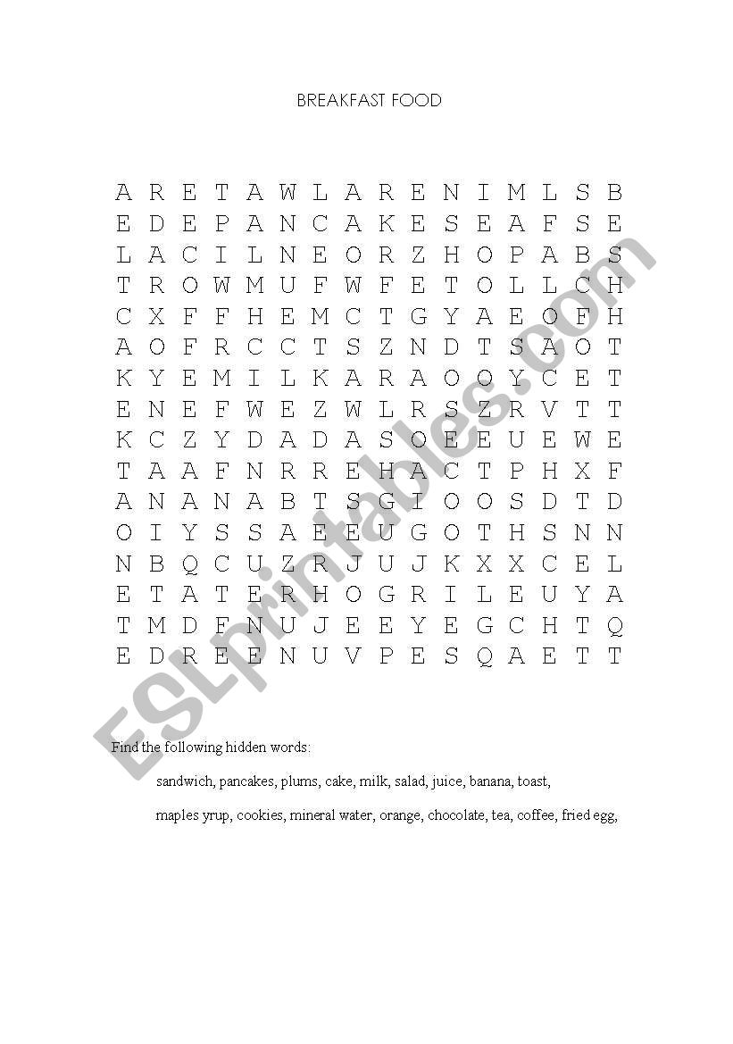 breakfast food worksheet
