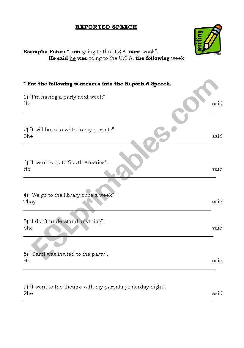 Reported Speech worksheet