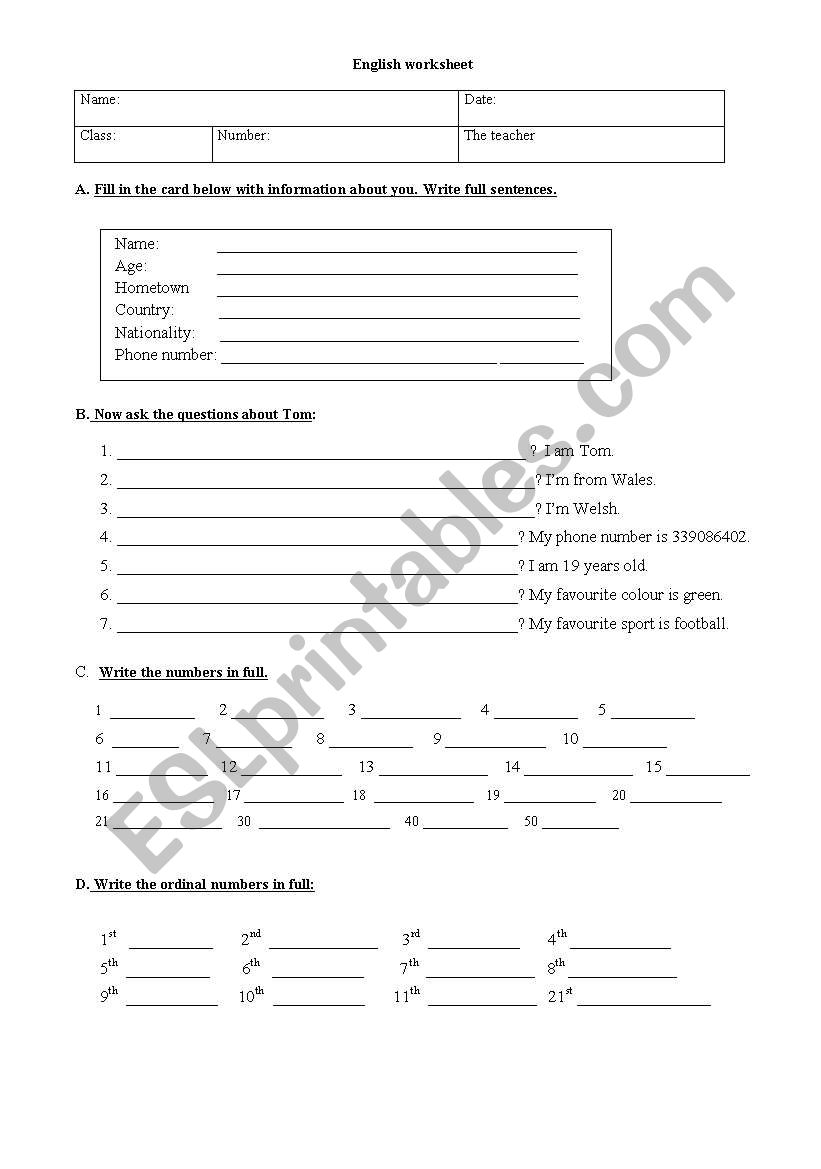 identifying yourself worksheet