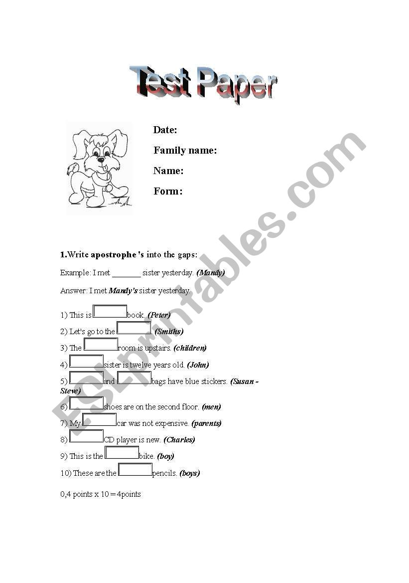 s Genitive worksheet