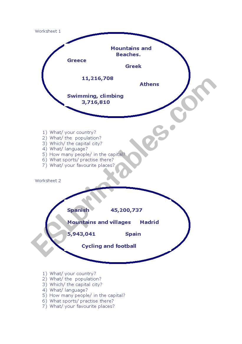 Information gap. countries worksheet