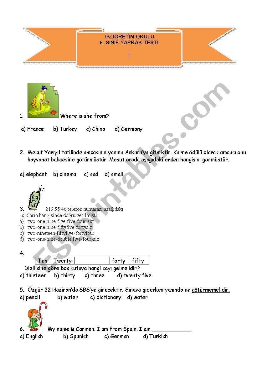 ideal for sbs test in turkey worksheet