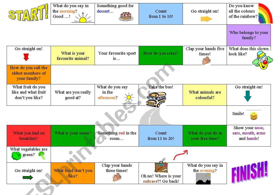 board game worksheet